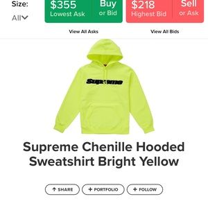 Authentic supreme bright yellow hoodie, size M